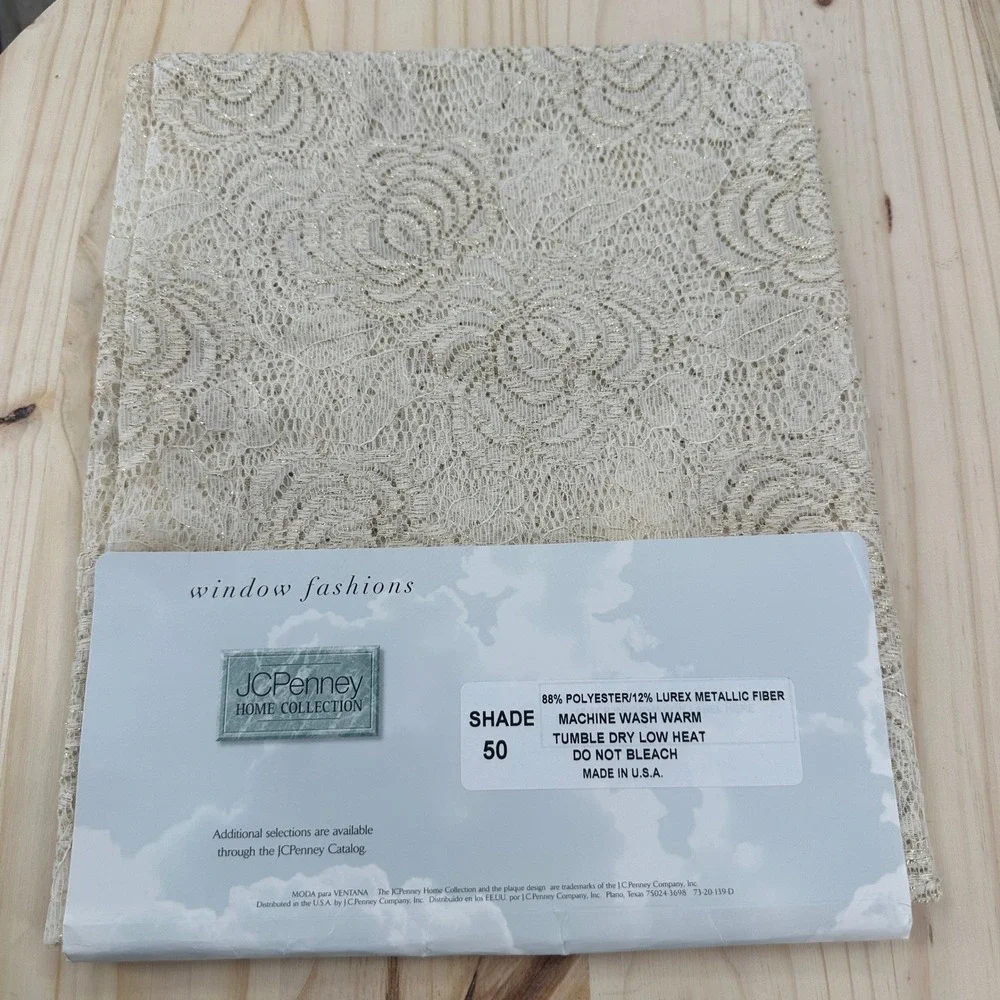 VTG JCPenny Floral Rose Lace Curtain Valance Panel Metallic Gold Accents 56X18